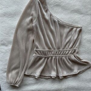 Elegant Beige One-Shoulder Top